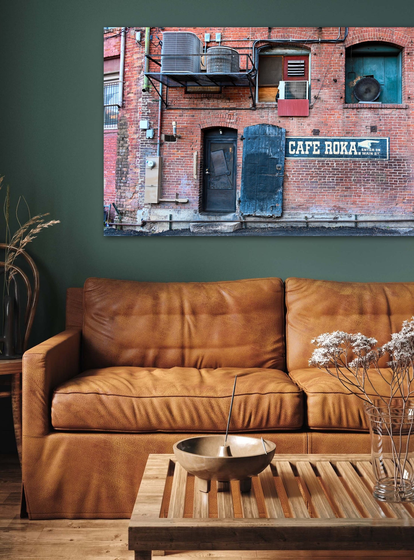 Travel brick building street view photography canvas print on living room wall
