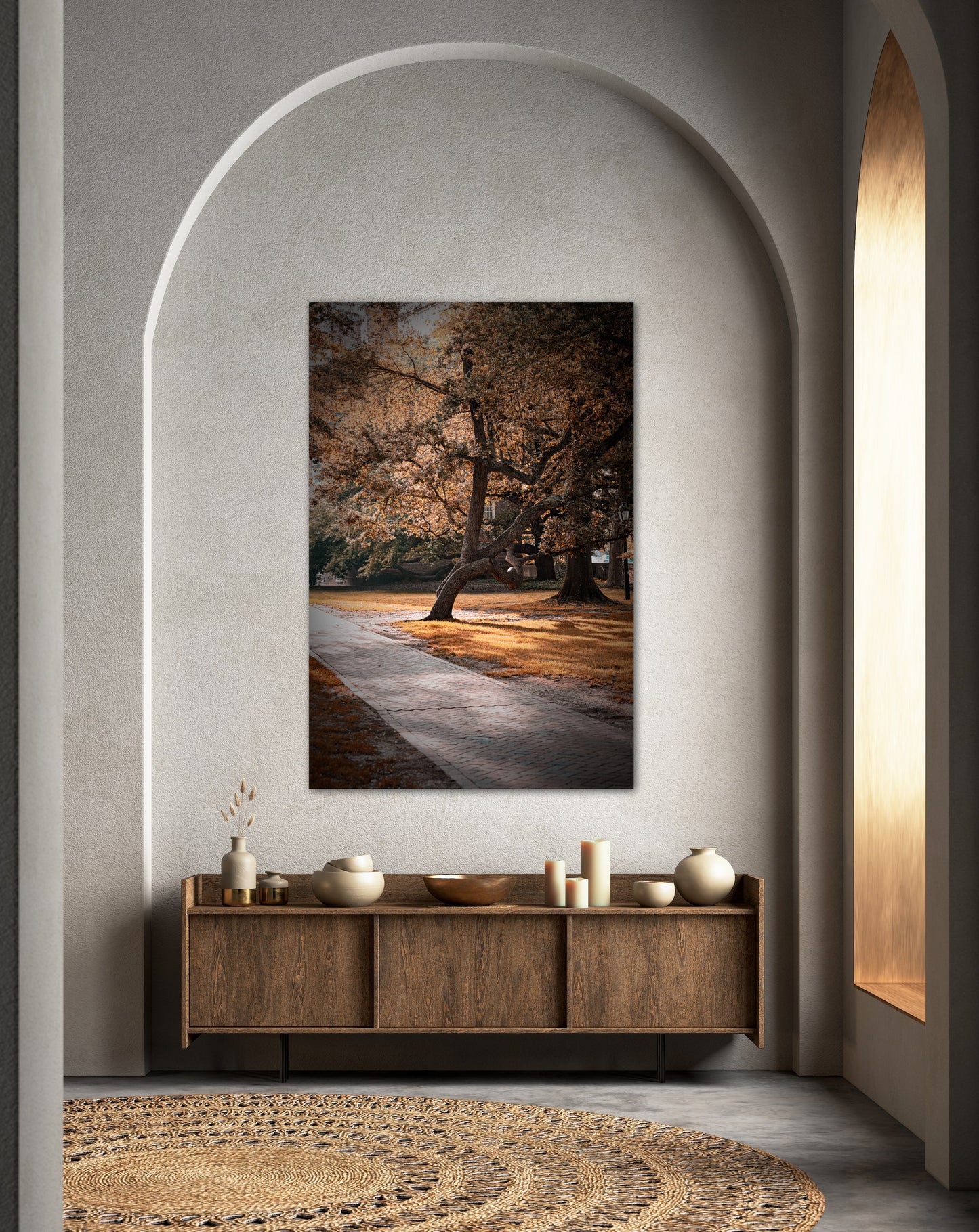 Travel nature fall foliage photography canvas print on hallway wall