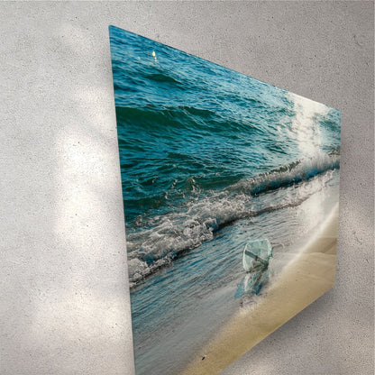 Travel ocean beach message in a bottle acrylic print side view