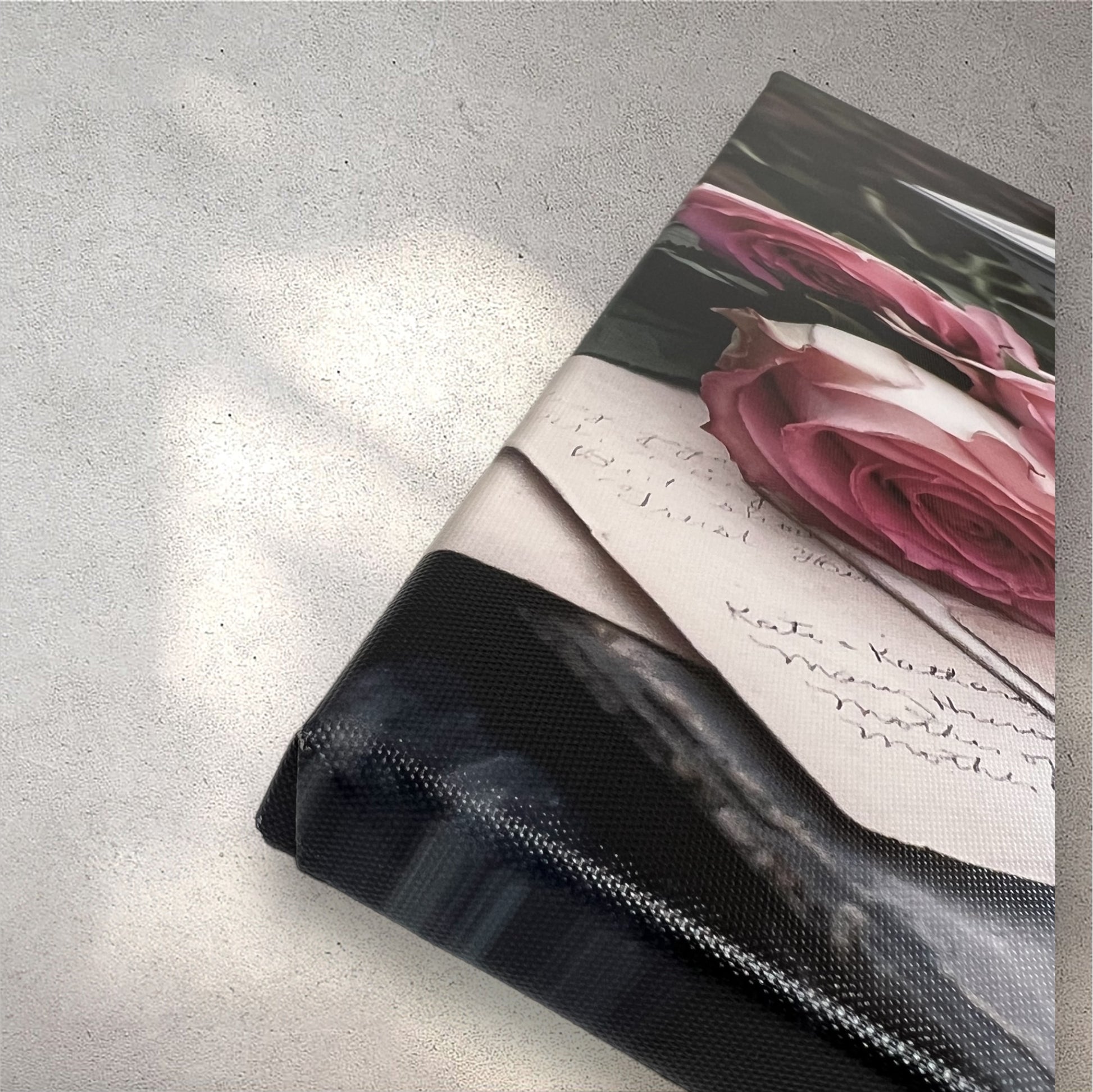 Candle, flowers, and antiques shabby chic photography canvas print side view