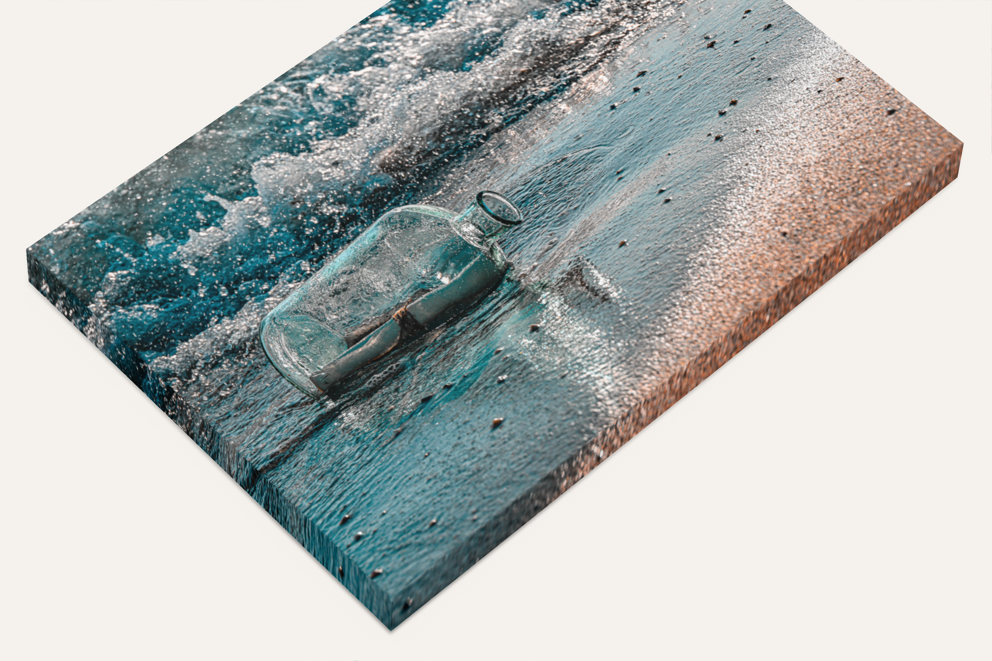 Travel ocean beach message in a bottle photography canvas print