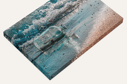 Travel ocean beach message in a bottle photography canvas print