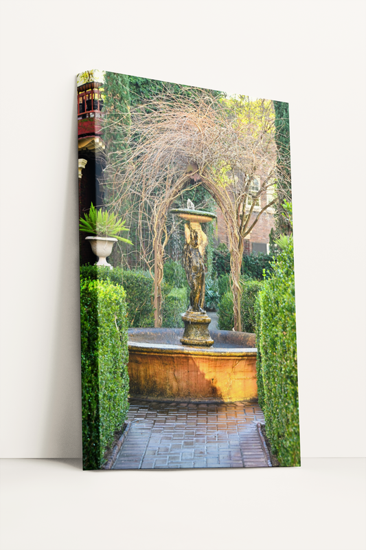 Travel garden fountain Charleston photography canvas print