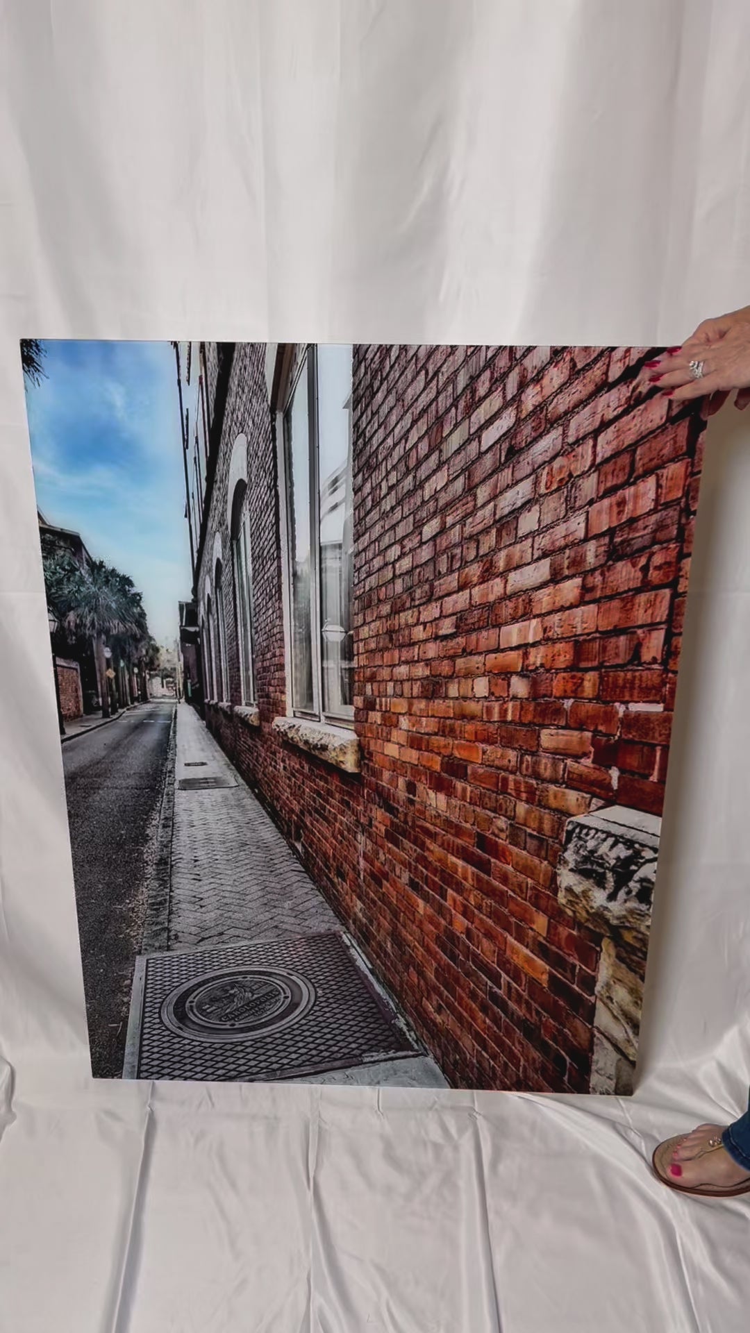 Travel Charleston brick building and cobblestone street photography acrylic print video preview